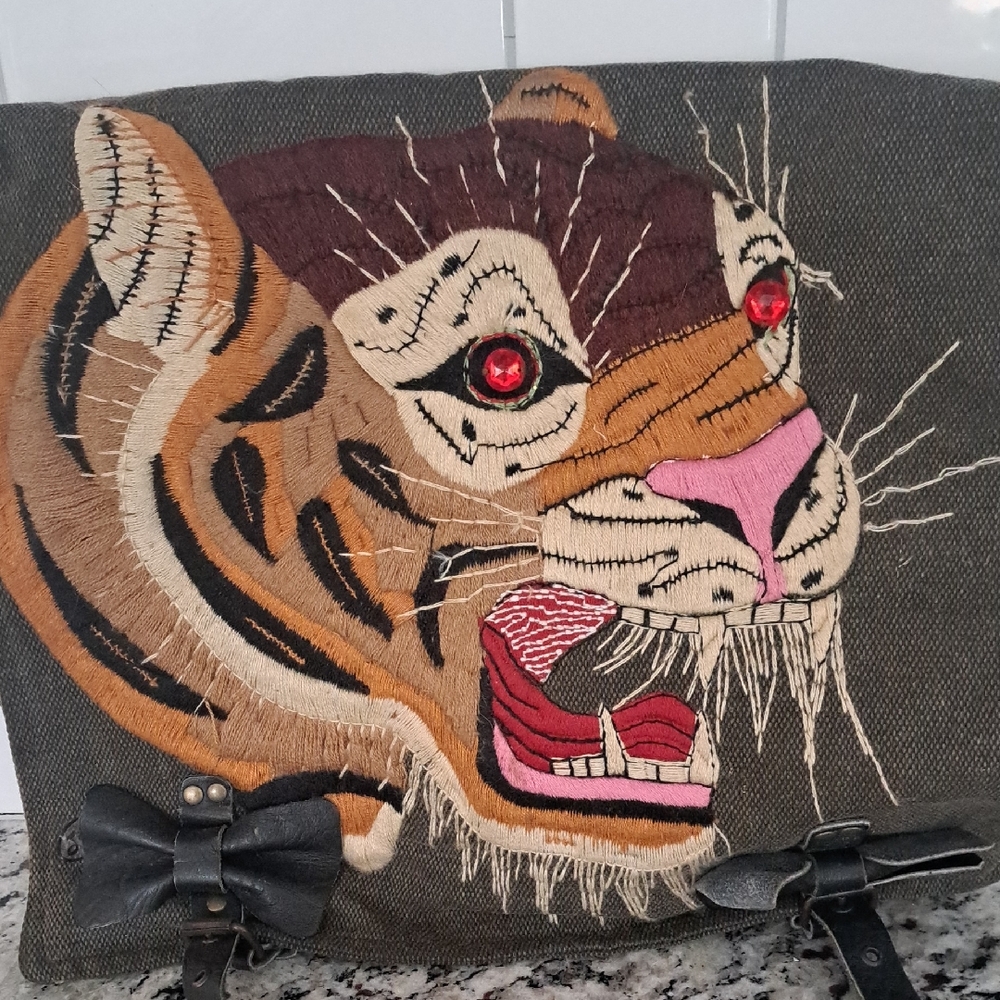 Embroidered Tiger Canvas Bag